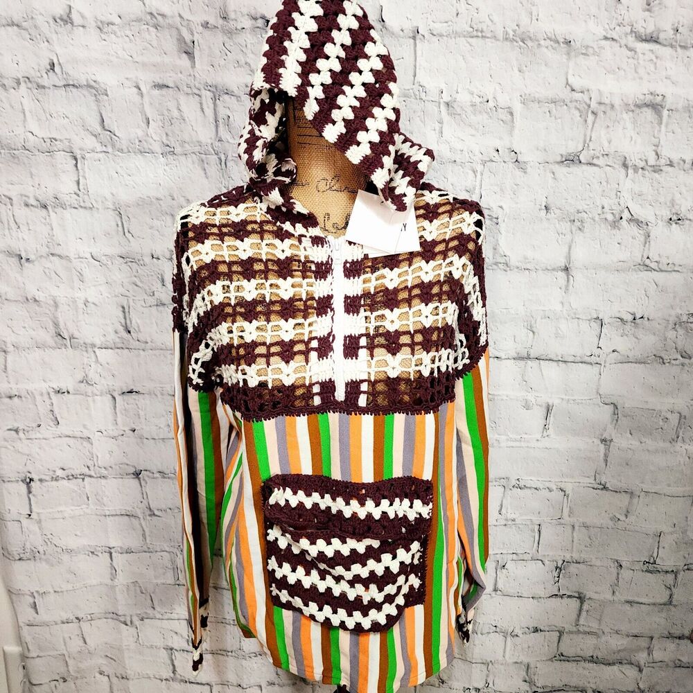 Opening Ceremony striped crochet hoodie Sweater Sz XS/S long sleeve A38c